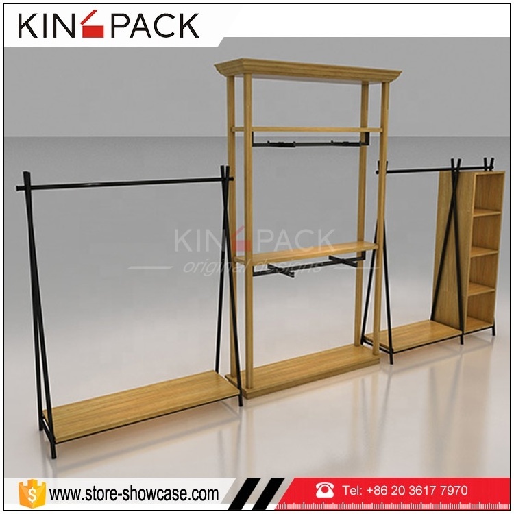 MDF wood with mental custom made mental hanging clothes display rack furniture for retail clothing display racks