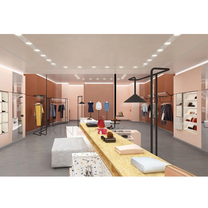 Retail store clothing display ideas of Lady clothes shop interior design garment display stand