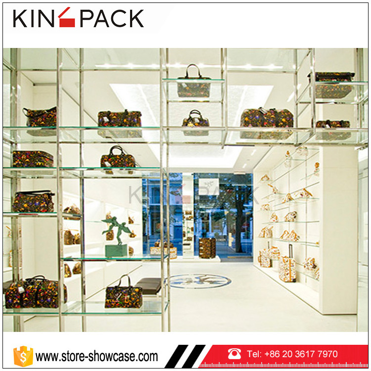 Display cases of Women handbag and shoes wooden cabinet and wall display