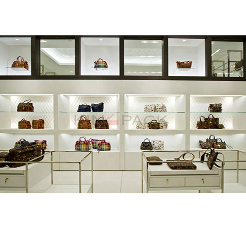 Display cases of Women handbag and shoes wooden cabinet and wall display