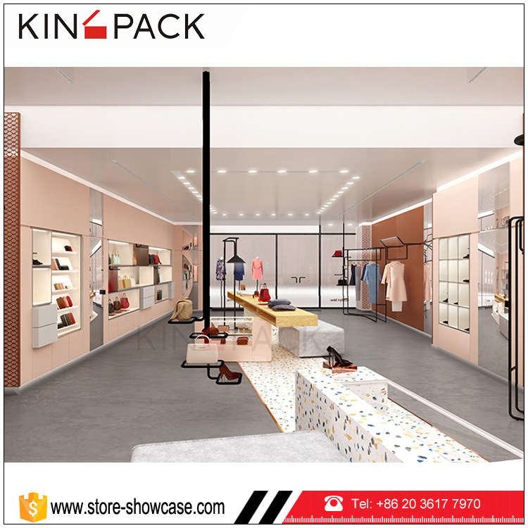 Retail store clothing display ideas of Lady clothes shop interior design garment display stand