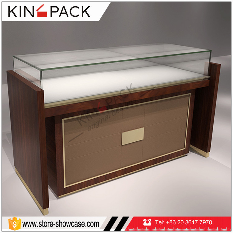 New design wood brand jewelry counter for wrist watch display counter standing case for sale