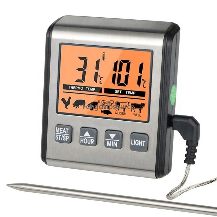 with backlight probe barbecue steak thermometer BBQ barbecue oven thermometer with magnet timing alarm