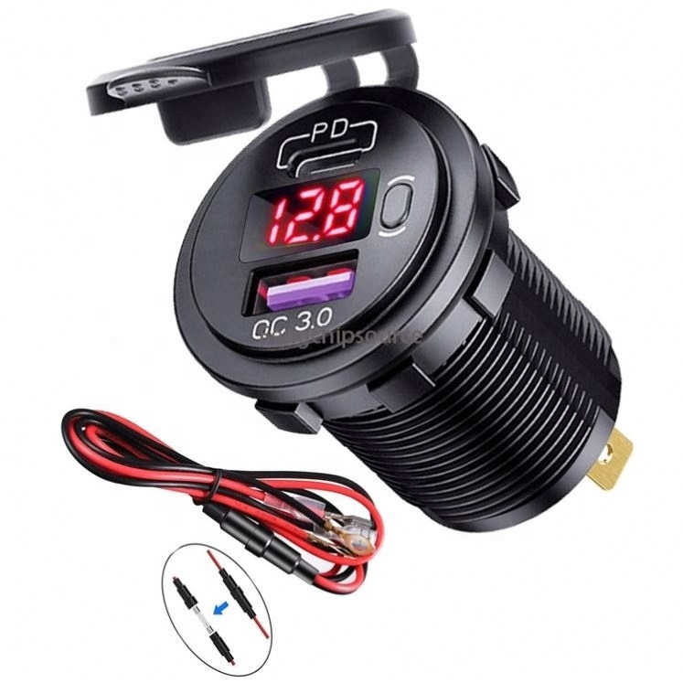 12-24v modified car charger PD + QC3.0 automobile motorcycle boat mobile phone modified car charger with switch