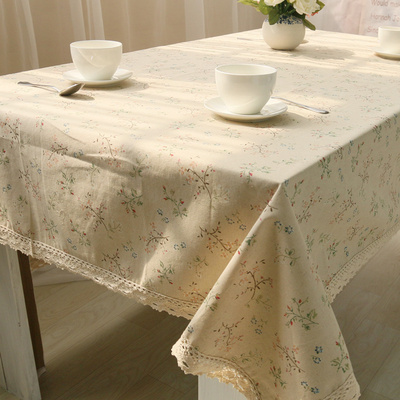 Korean Style Rural Sweet Floral Cotton Linen Tablecloth with Macrame Rectangle Table Decorative Cover Cloth and Placemats