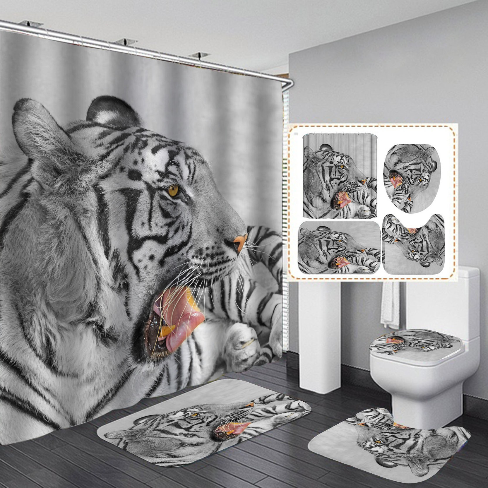 Hot Selling Africa Animal Lion Modern Printed Bath Room Decorate Waterproof Fabric Luxury Shower Curtain