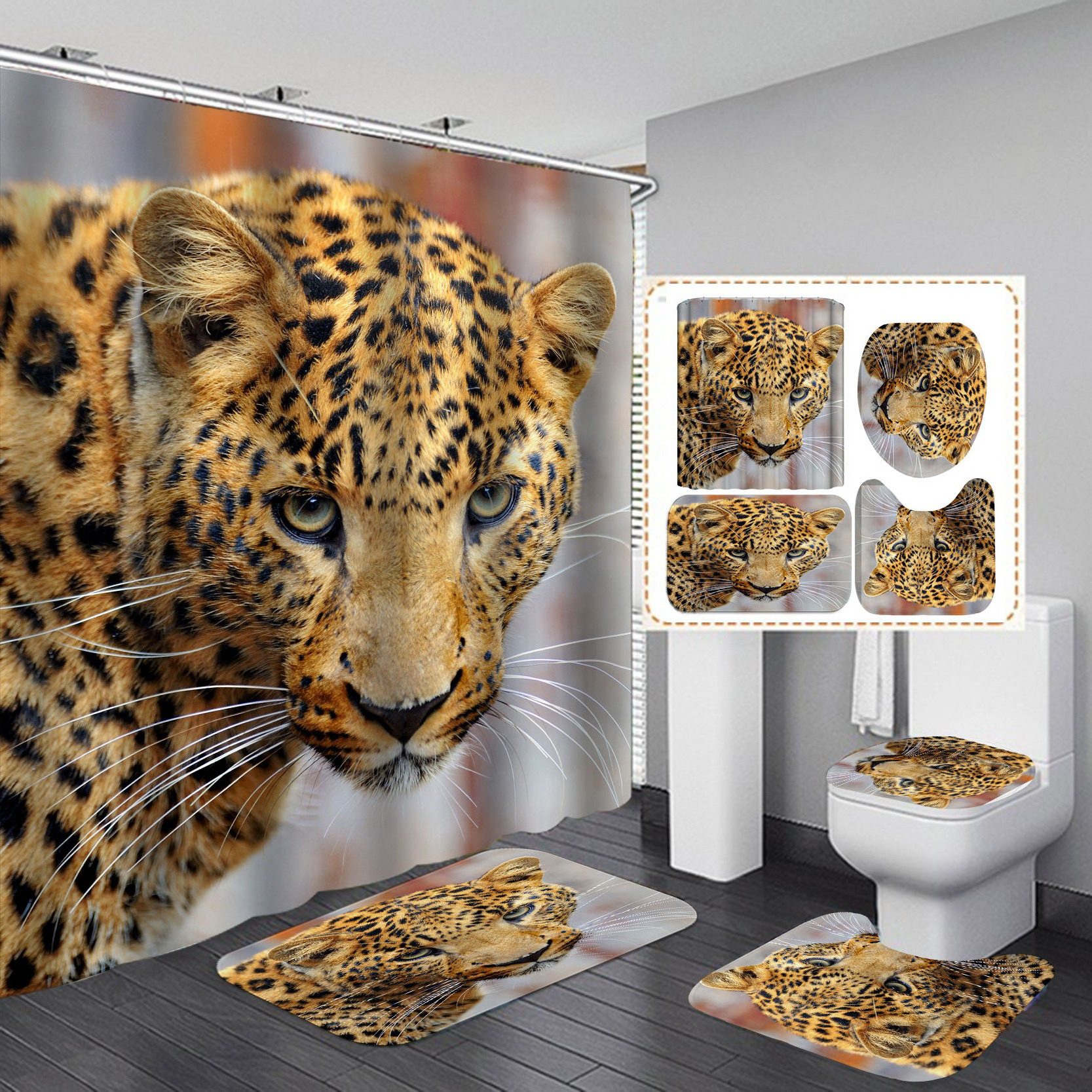 Hot Selling Africa Animal Lion Modern Printed Bath Room Decorate Waterproof Fabric Luxury Shower Curtain