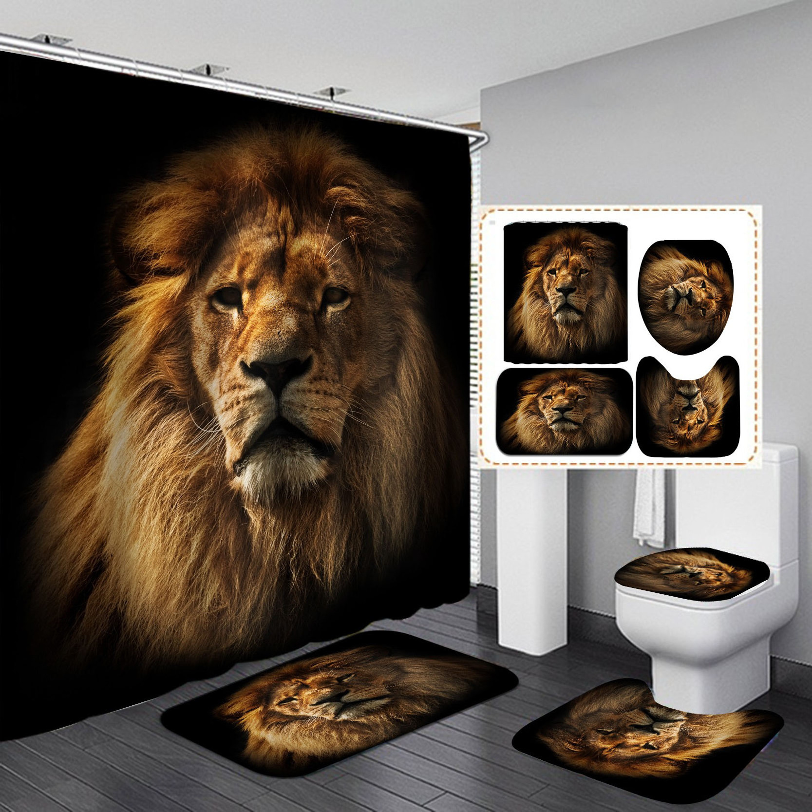 Hot Selling Africa Animal Lion Modern Printed Bath Room Decorate Waterproof Fabric Luxury Shower Curtain