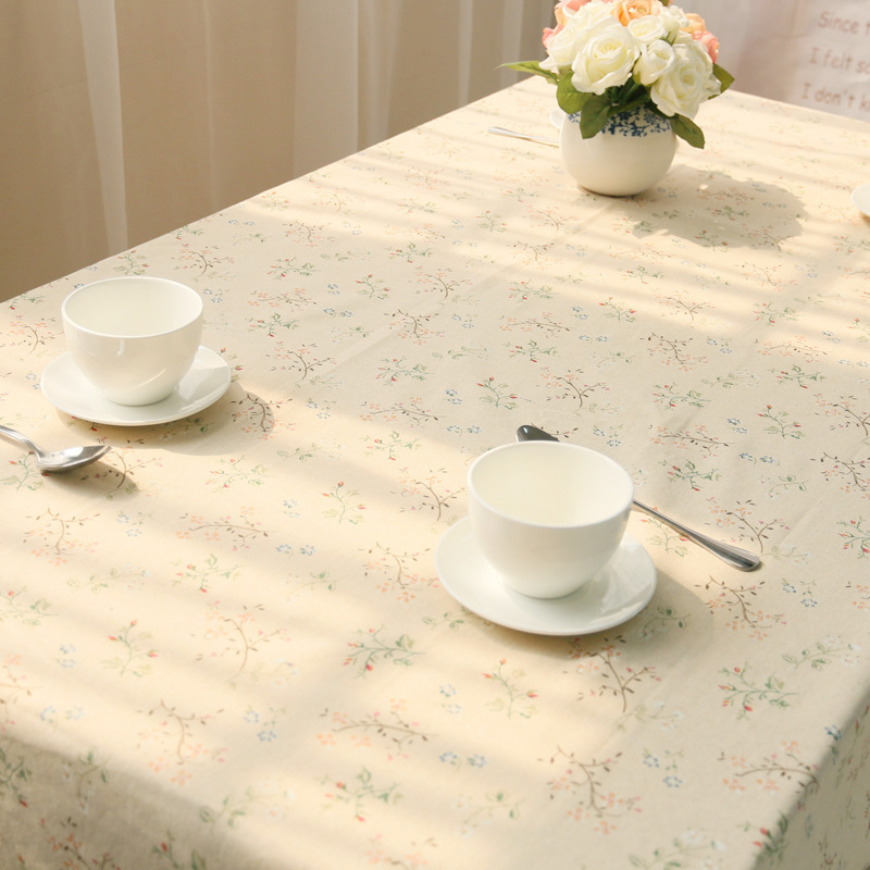 Korean Style Rural Sweet Floral Cotton Linen Tablecloth with Macrame Rectangle Table Decorative Cover Cloth and Placemats