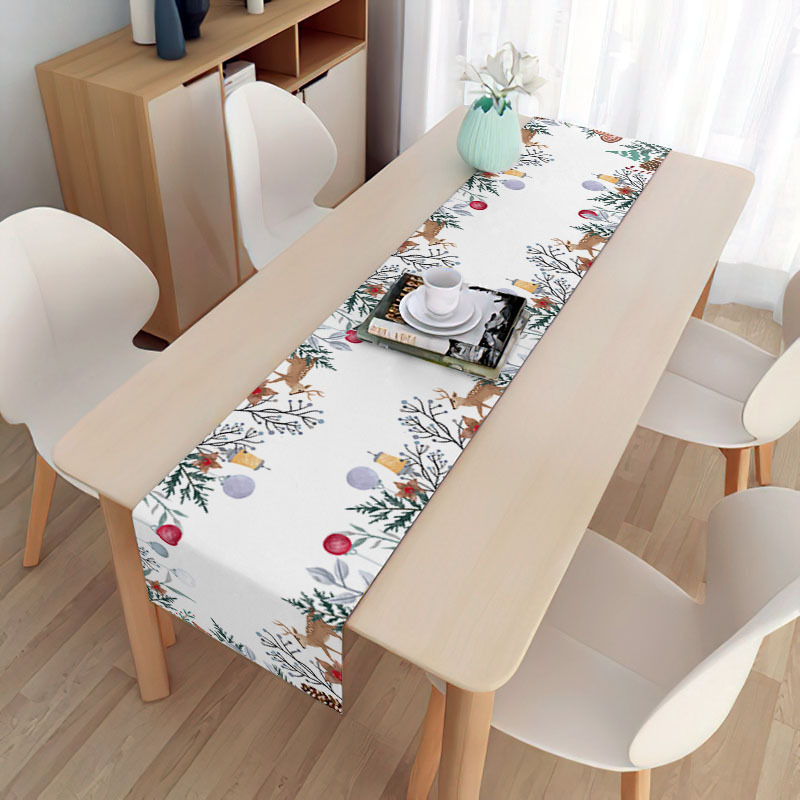 Wholesale Cheap Christmas Table Runner Decor Linen Polyester Print Table Runner Cover for Party