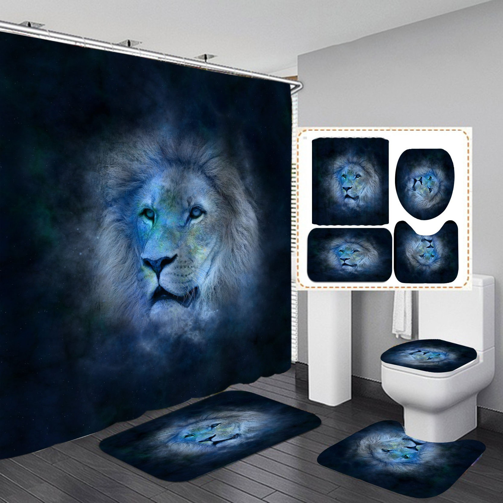 Hot Selling Africa Animal Lion Modern Printed Bath Room Decorate Waterproof Fabric Luxury Shower Curtain