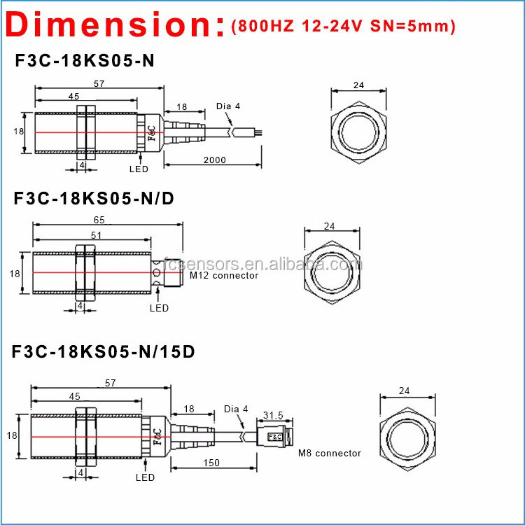 DC 3 Wires M18 Inductive Switch Shielded 5mm Sensing 12V Position Sensor