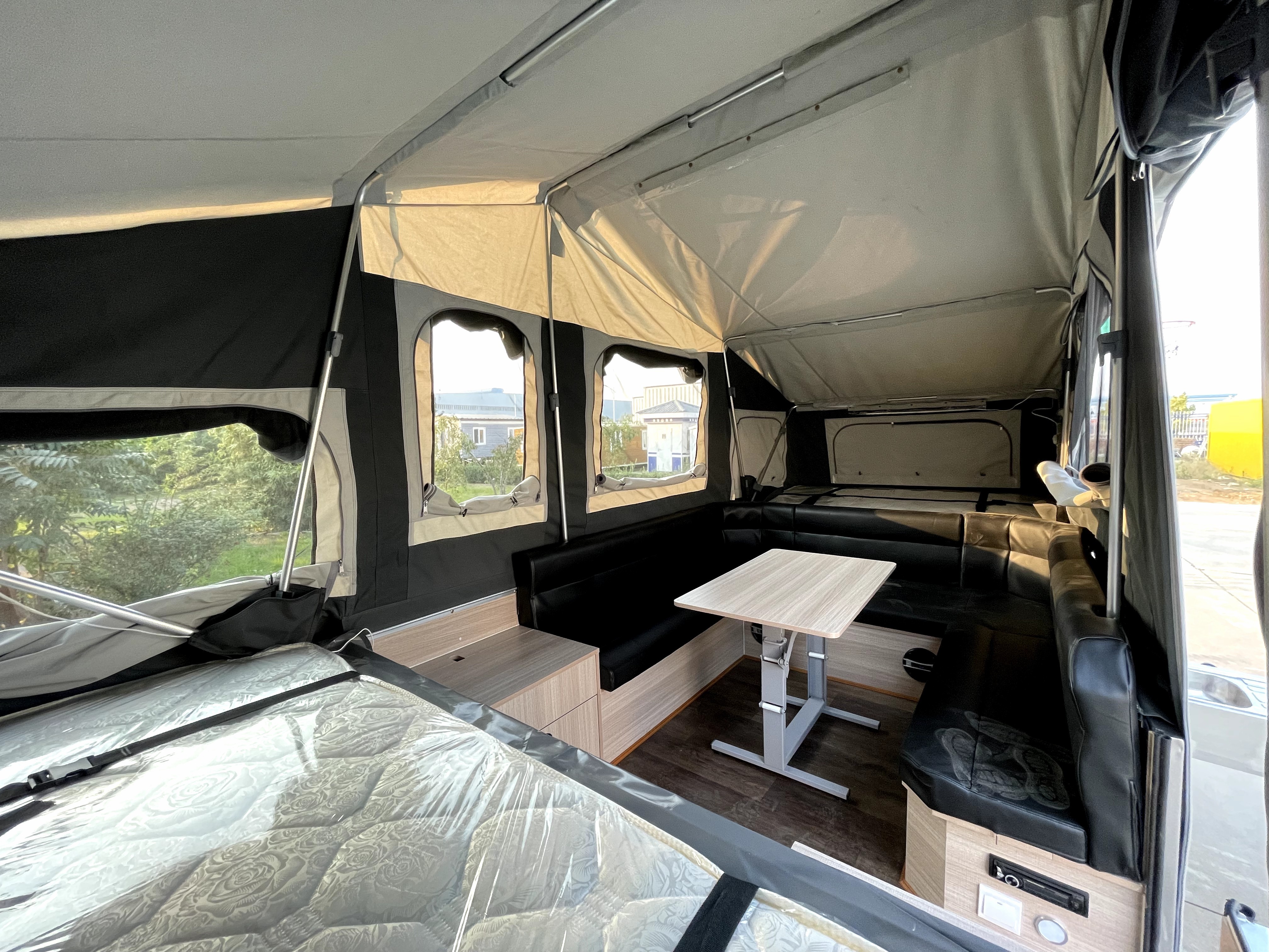 Large space for sleep 6 people expandable tiny house camping trailer carvaran wohnmobil with kitchen bathroom entertainment