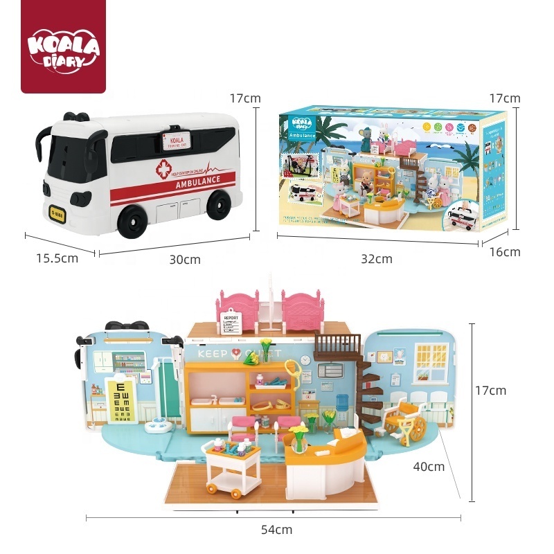 Koala Diary Children DIY Playhouse Car Toys Mini Hospital Interactive Playhouse Bus Ambulance Toy for Kids