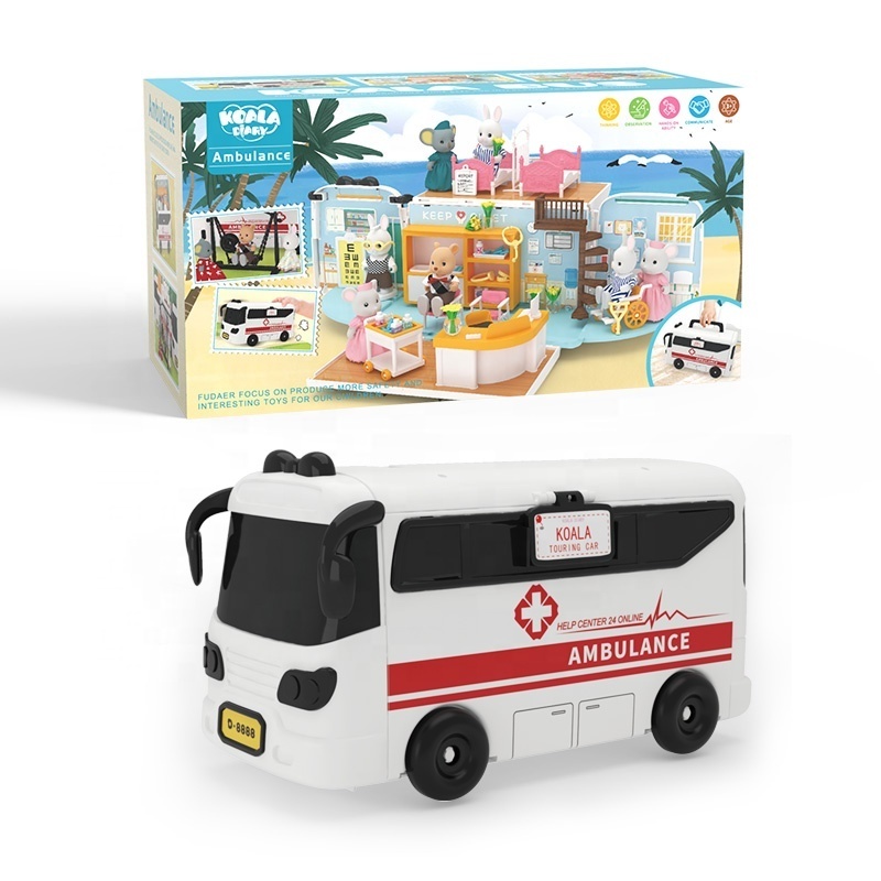 Koala Diary Children DIY Playhouse Car Toys Mini Hospital Interactive Playhouse Bus Ambulance Toy for Kids