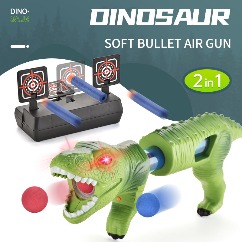 Dinosaur Shooting Game, Dinosaur Foam Fire Blasters with Sound and Light, Air Soft Bullet Gun Automatic for Kids