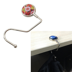 Custom Logo Blank Sublimation Print Handbag Hooks Portable Metal Table Bag Hook Hanger Accessories Bag Hanger