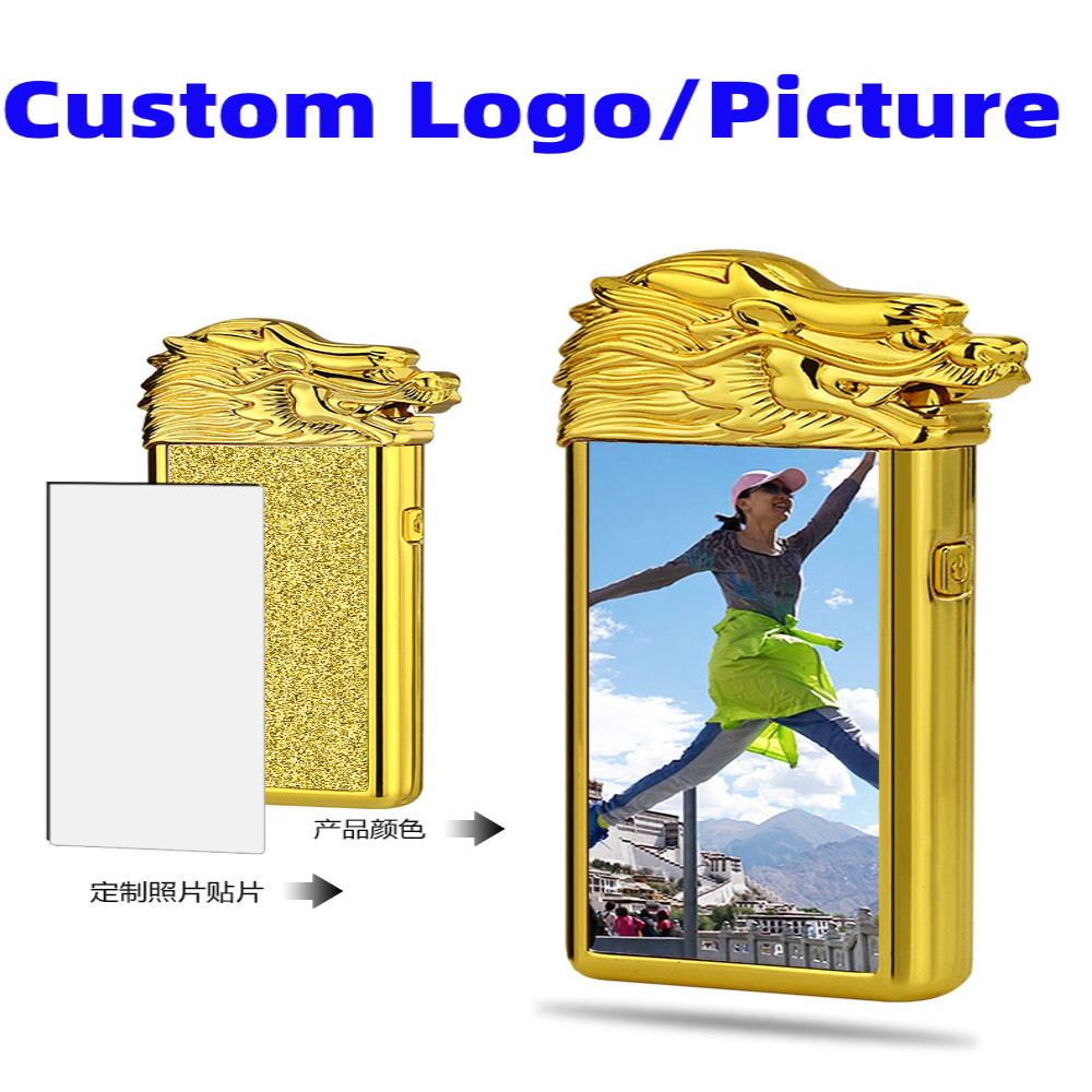 Custom Logo Sublimation Blank Cigarette Electronic Rechargeable Dual Arc Plasma USB Lighter with Dragon Carving