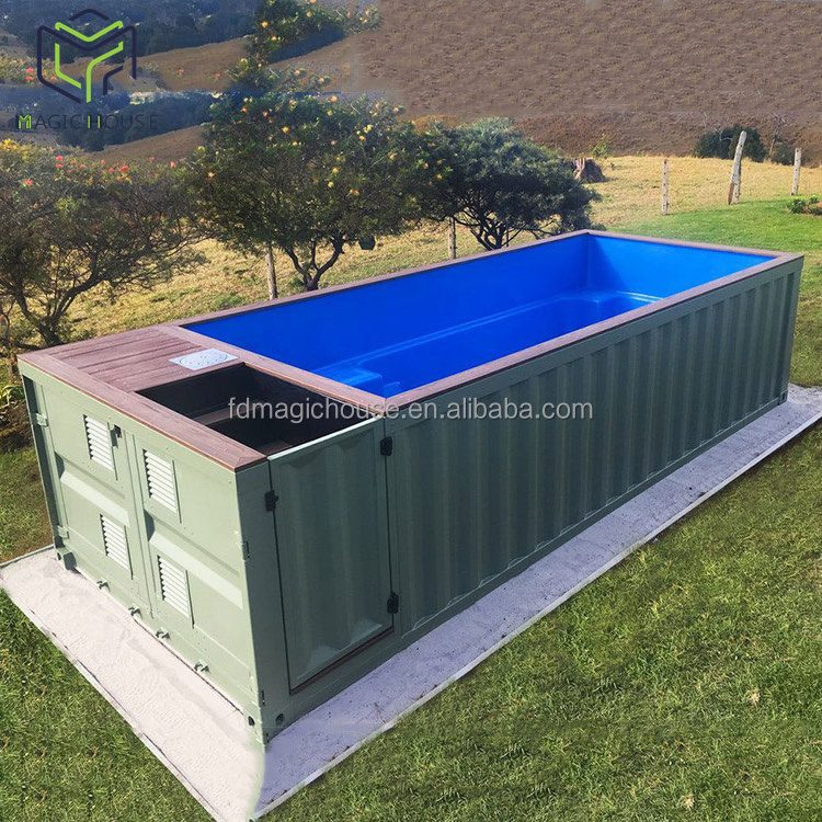 Magic House Steel frame building cheap outdoor glass wall shipping container swimming pool