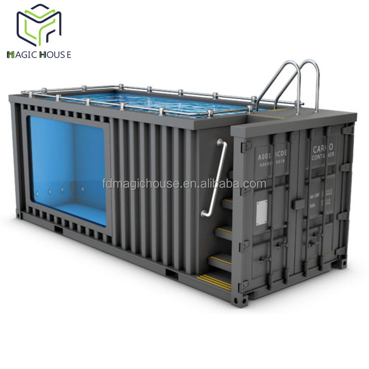 Magic House 20 ft 40 ft shipping outdoor acrylic container outdoor swimming pools with glass