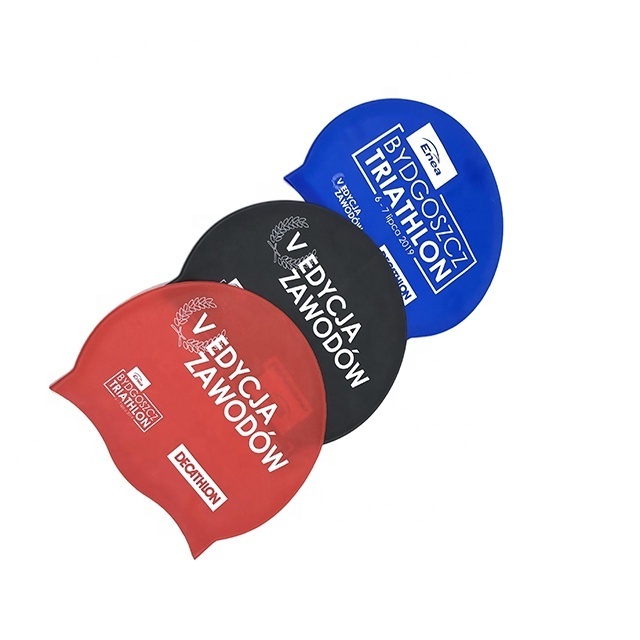 New Design Waterproof 100% silicone printing college swim caps