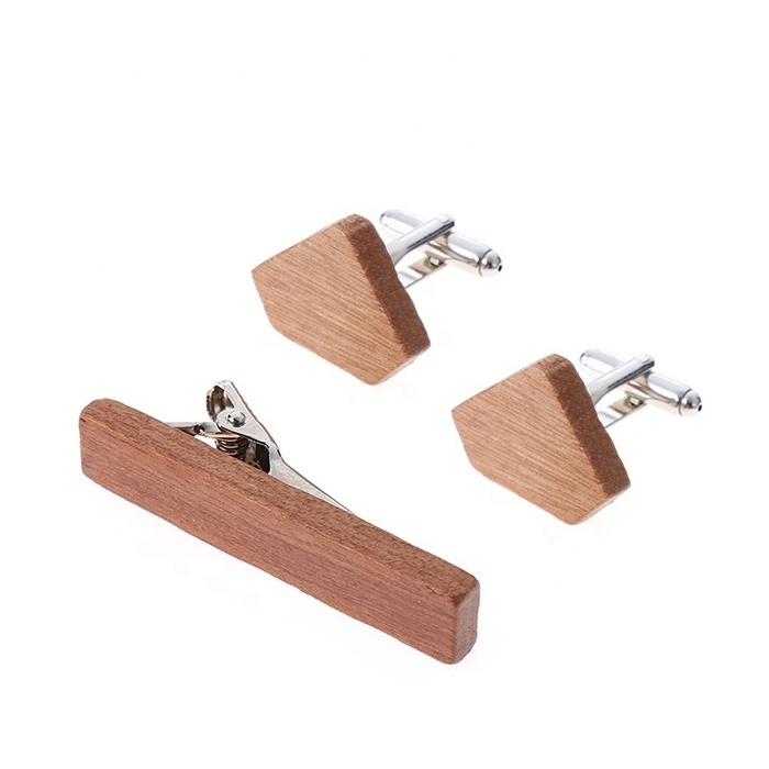 Wholesale Custom Pure Handmade Wooden Tie Clips And Cufflinks