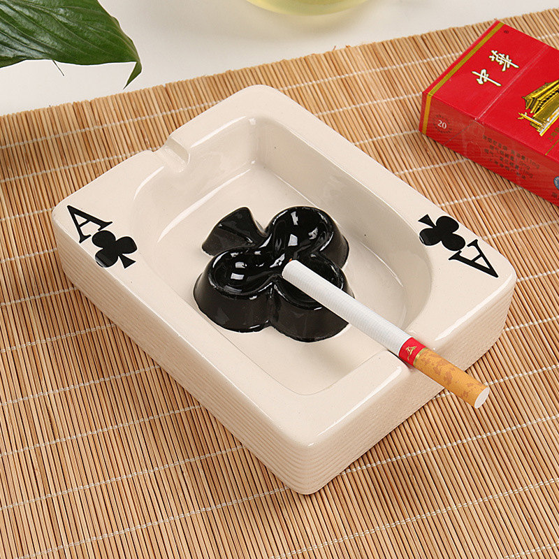 Custom Size Design Poker Playing Card Shape Porcelain Ceramic Cigar Cigarette Ash Tray Ashtray