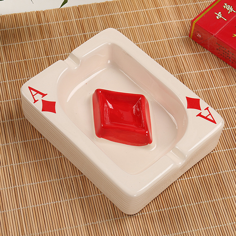 Custom Size Design Poker Playing Card Shape Porcelain Ceramic Cigar Cigarette Ash Tray Ashtray