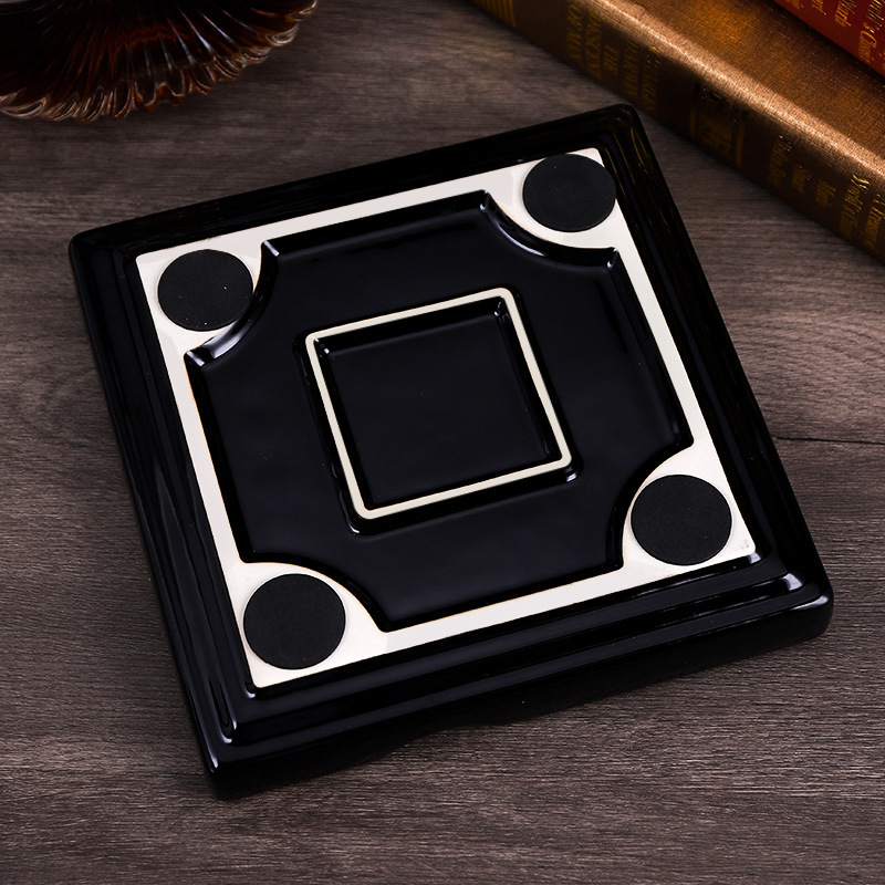 Custom Printed Logo Hotel Luxury Gold Rim Black Glazed Square Ceramic Cigar Cigarette Ash Tray Ashtray