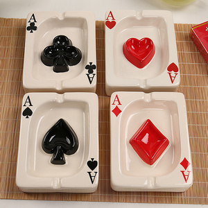 Custom Size Design Poker Playing Card Shape Porcelain Ceramic Cigar Cigarette Ash Tray Ashtray