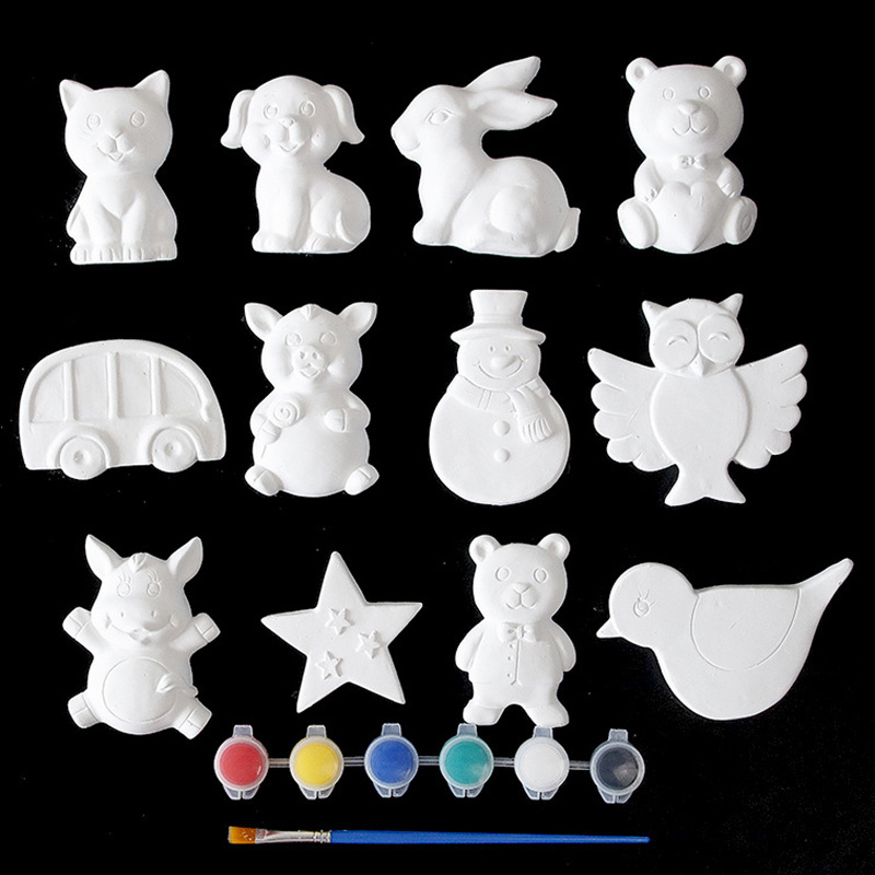 Custom Packaging Figurines Paint Craft Unpainted Plaster Keepsake Kid DIY Painting Kit Set