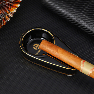 Custom Printed Logo Luxury Portable Gold Rim Black Porcelain Ceramic Single Cigar Ash Tray Ashtray