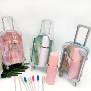 Wholesale Mini Cute Suitcase for 25mm Mink Eyelashes Custom Clear Eyelashes Box Bag Shampoo