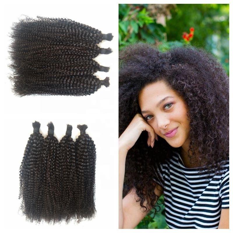 4pcs Mongolian Afro Kinky Curly Human Bulk Hair For Black Women Peruvian Hair Natural Color Braiding Hair