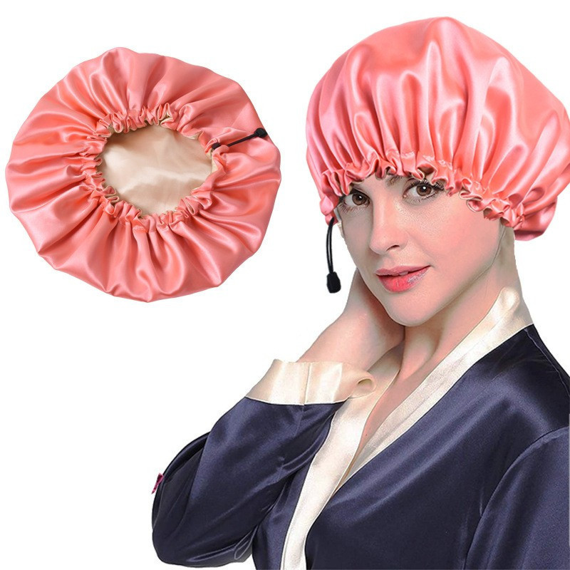 Wholesale Premium Adjustable Hair Cap Double-layer Shower Cap Satin Bonnet Sleep Bonnet Cap