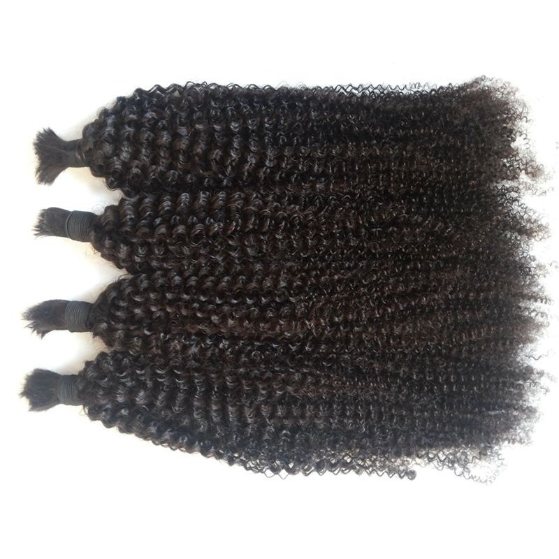 4pcs Mongolian Afro Kinky Curly Human Bulk Hair For Black Women Peruvian Hair Natural Color Braiding Hair