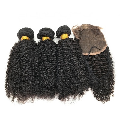 Brazilian hair with closure afro kinky curly 4b/4c mongolian hair weaving bundles with closure 3b/3c cambodian hair wefts 4a/4b