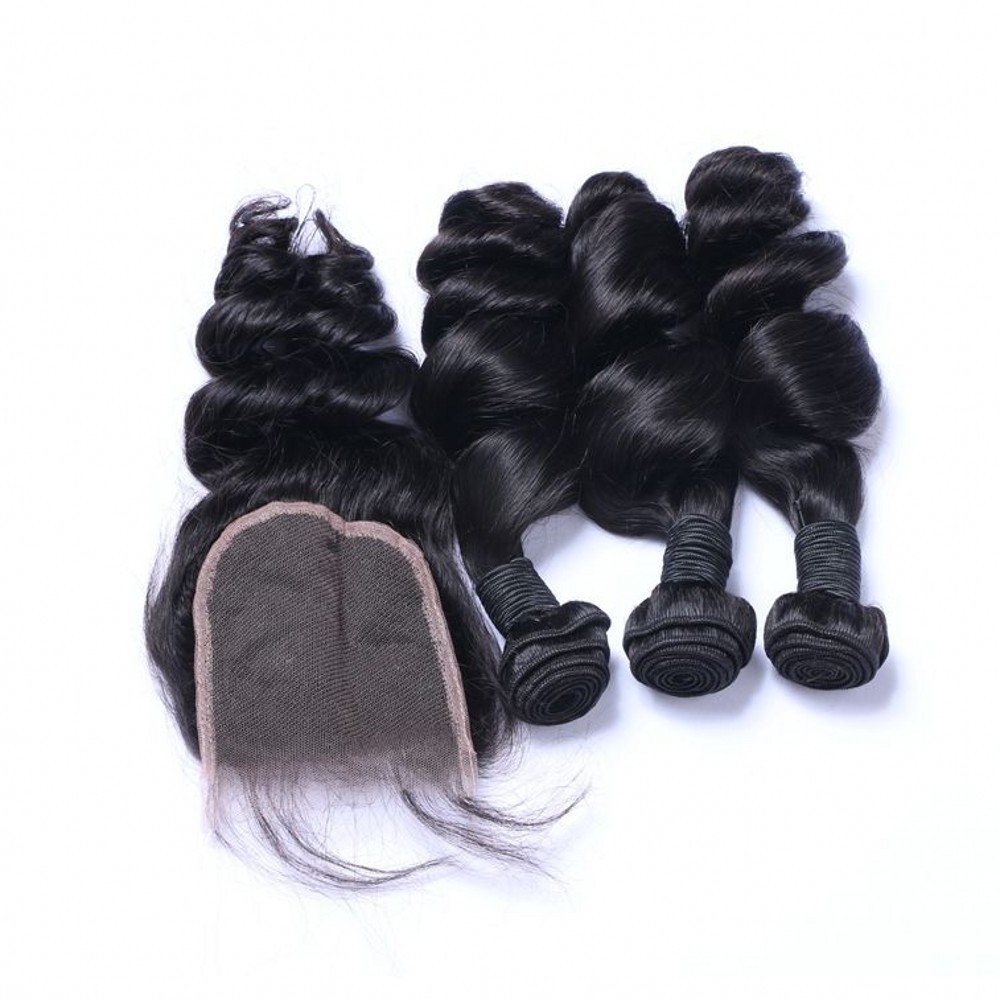 Peruvian Hair with Lace Closure Loose Wave Hair Weaves with Lace Closure 3 Bundles Hair Weft with Closures