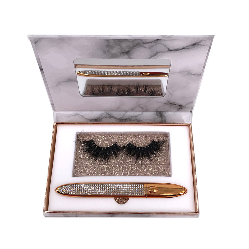 New eyelashes kit with eyeliner glue pen 2 in one for 3d 5d 25mm 20mm mink lashes custom logo packaging box private label fluffy