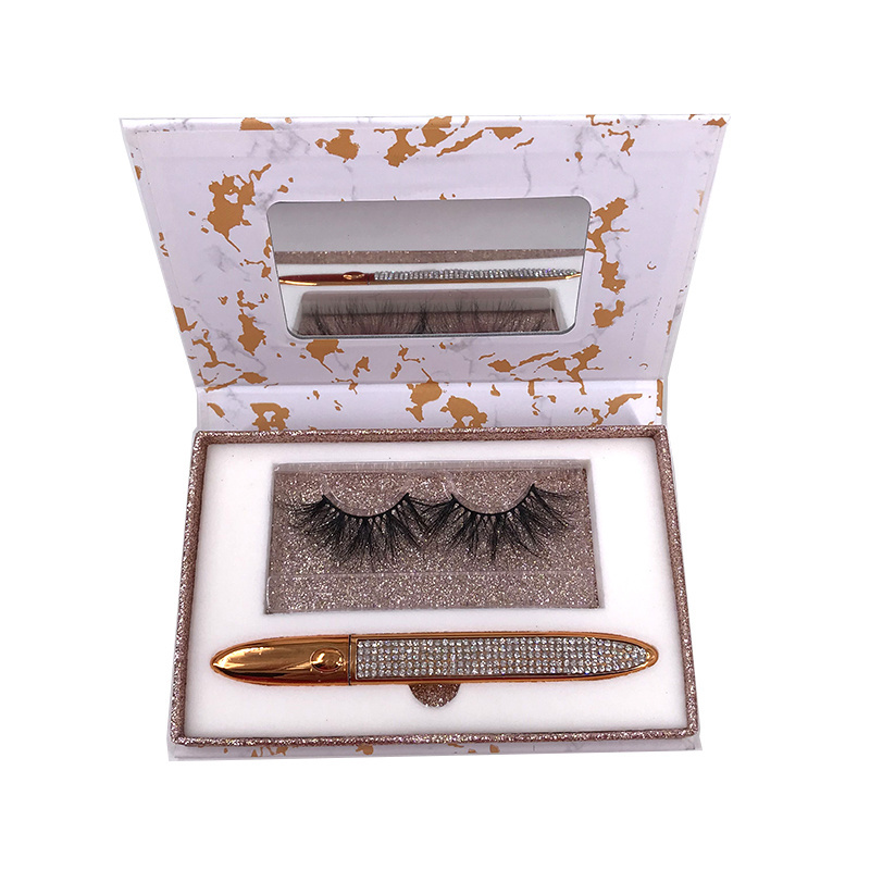 New eyelashes kit with eyeliner glue pen 2 in one for 3d 5d 25mm 20mm mink lashes custom logo packaging box private label fluffy