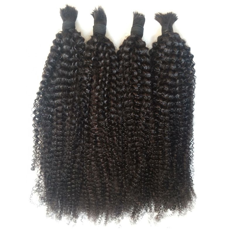 4pcs Mongolian Afro Kinky Curly Human Bulk Hair For Black Women Peruvian Hair Natural Color Braiding Hair