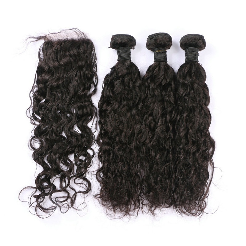 Wet And Wavy Natural Human Hair Bundles With Closure with Baby Hair 4x4 Cheap Peruvian Virgin Hair With Silk Base Closure