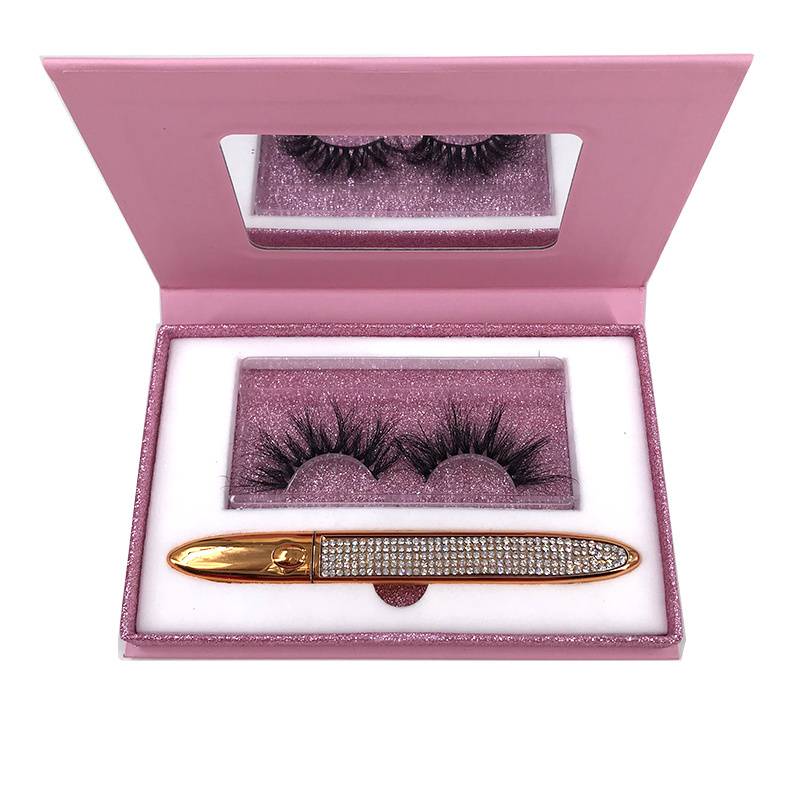 New eyelashes kit with eyeliner glue pen 2 in one for 3d 5d 25mm 20mm mink lashes custom logo packaging box private label fluffy