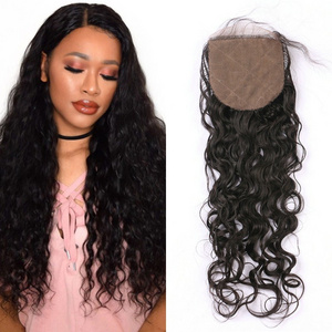 Instock Brazilian Virgin Hair Water Wave Human Hair 4x4 Silk Closure hidden Knot Free Middle 3 Part Silk Base Closure