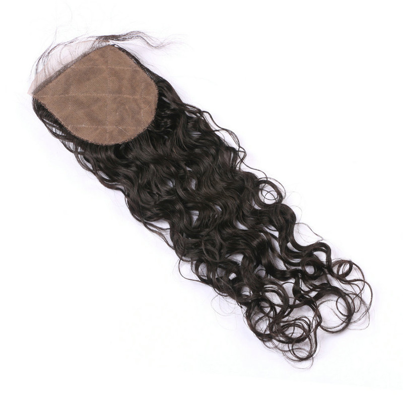 Instock Brazilian Virgin Hair Water Wave Human Hair 4x4 Silk Closure hidden Knot Free Middle 3 Part Silk Base Closure