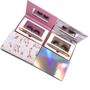 New eyelashes kit with eyeliner glue pen 2 in one for 3d 5d 25mm 20mm mink lashes custom logo packaging box private label fluffy