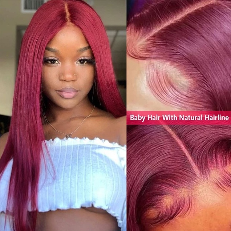 99J Burgundy Lace Front Wigs Human Hair 13x4 Lace Frontal Closure Long Straight Red Brazilian Hair Pre Plucked With Baby Hair