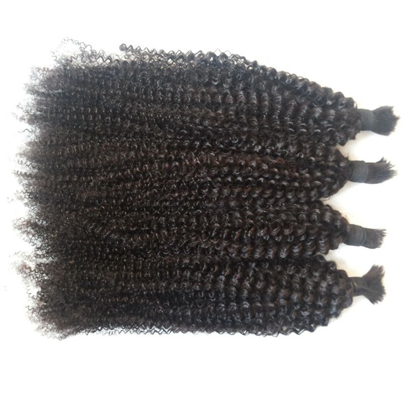 4pcs Mongolian Afro Kinky Curly Human Bulk Hair For Black Women Peruvian Hair Natural Color Braiding Hair