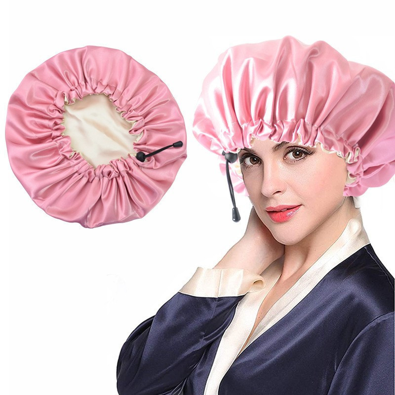 Wholesale Premium Adjustable Hair Cap Double-layer Shower Cap Satin Bonnet Sleep Bonnet Cap