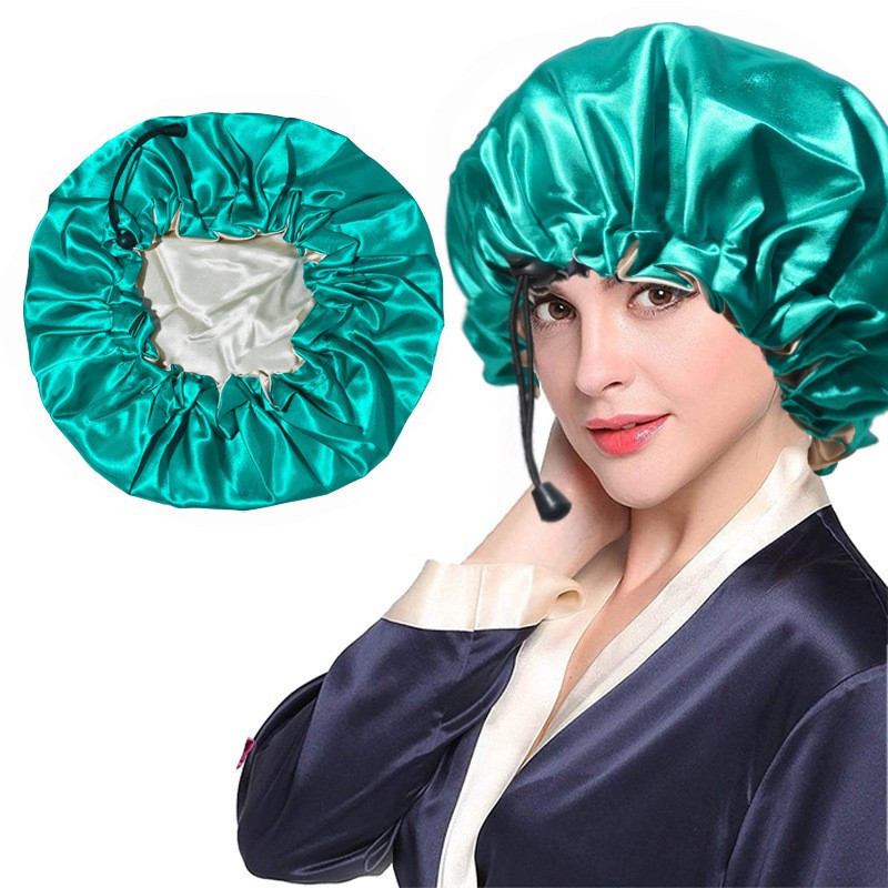 Wholesale Premium Adjustable Hair Cap Double-layer Shower Cap Satin Bonnet Sleep Bonnet Cap